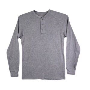 Mens Red Head Gray Thermal Henley Waffle Knit Shirt Long Sleeve Size M